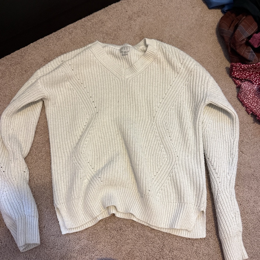 a new day Cream V-Neck Cable Knit Sweater